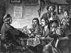 Zeitgenssische Darstellung politischer Aufklrungsarbeit. Der Agitator. Holzstich, 1877.
